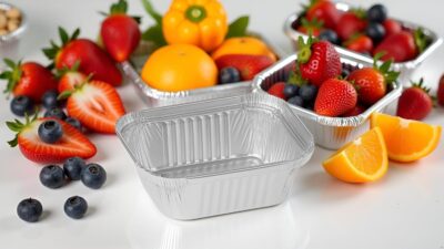 Aluminium Silver Foil Container | Food Storage Disposable Containers with Lid for Kitchen, Party Events Catering and Baking (25, SIlver, 450 ml)