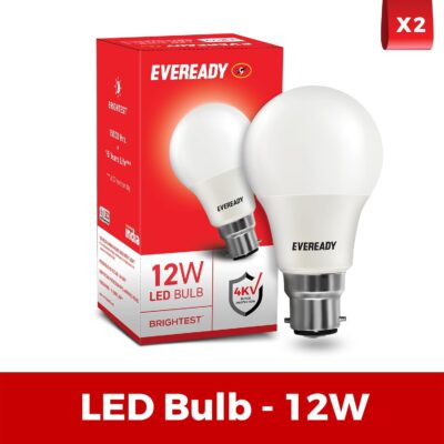 Eveready 12W LED Bulb, Cool White Day Light (6500K), B22 Base, Energy-Efficient, 4kV Surge Protection, Long-Lasting Durability, Pack of 2