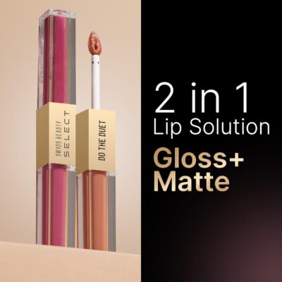 Swiss Beauty Select Do The Duet Lipstick | Matte Liquid Lipstick + Tinted Gloss | Infused with Vitamin E and Jojoba Oil | Shade-Amber Nude, 3ml |