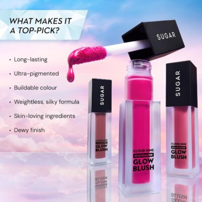 SUGAR Cosmetics Cloud Nine Niacinamide Glow Blush | Long lasting & Ultra-Pigmented | Dewy Finish | 7.6ml - 01 Bare Magic