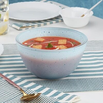 Borosil 1 L Blue Serving & Mixing Bowl | Made in India Borosilicate Glass Bowl for Kitchen & Dinning | Bowl for Mixing Dough, Salad, Batter | Microwave & Dishwasher Saf