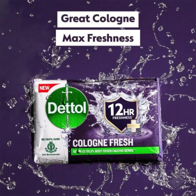 Dettol Cologne Fresh Bathing Soap Bar with 12hr Freshness 150g Pack of 4, (600gm)