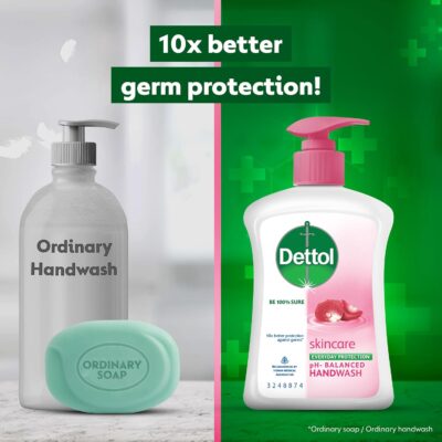 Dettol Liquid Handwash Dispenser Bottle Pump - Skincare Moisturizing Hand Wash (Pack of 3 - 200 ml each) | pH Balanced | 10x Better Germ Protection