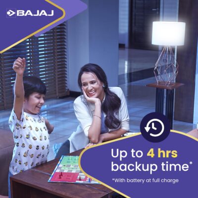 Bajaj iLED 8.5W Rechargeable Emergency Inverter LED Bulb | Cool Day Light | Upto 4 Hours Battery | B22D | (Pack of 1, White)