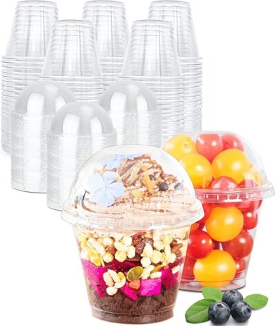 Amit Marketing PET Biodegradable Cups with Dom Lid I Eco-Friendly Crystal Clear Multipurpose Cup I for Dessert, Pudding, Ice Cream, Cupcake, Smoothies, Restaurant, Home, Party and Events-130ml (Pack of 100)
