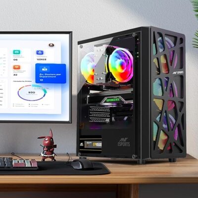 KRYNORCXY Desktop PC – Core i5 2400 CPU, HD Graphics 2000, SSD, HDMI, VGA, WiFi, Ethernet, RGB 4-Fan Black Cabinet, Windows 10 Pro (16GB RAM/512GB SSD)