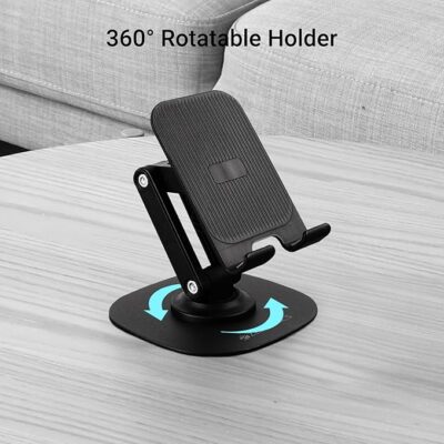 ZEBRONICS MTS200, Foldable Mobile Holder, Upto 9.6 inches, 360° Rotatable, Stepless Multi Angle Adjustment, Anti-Skid Base & Resting pad, Lightweight & Handy, Compatible with Mobile & Tablet (Black)