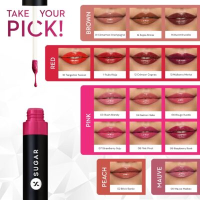 SUGAR Cosmetics Partner In Shine Transferproof Glossy Lipstick | Lasts upto 24hrs | Transferproof & Smudgeproof - 3ml - 02 Brick Bardo