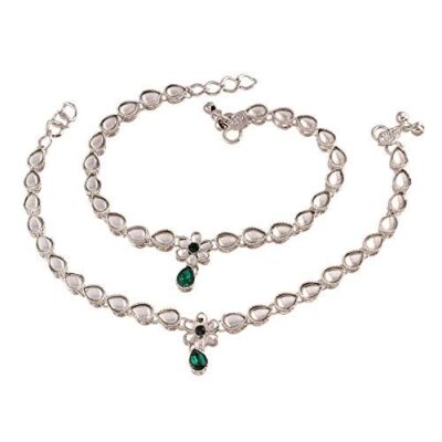 I Jewels Traditional Silver Plated Kundan Anklets For Girls & Women (A020S)