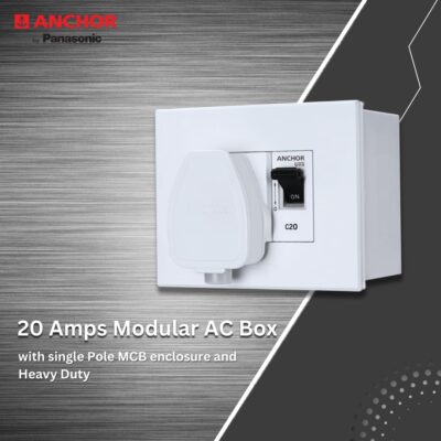 Anchor by Panasonic Polycarbonate Modular AC Box with 20Amps Single Pole MCB, enclosure and Heavy Duty ISI Plug Top (White)