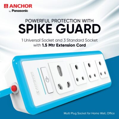 Anchor by Panasonic 16A 4 Socket Extension Board with 1 Universal & 3 Standard Sockets and 1.5 Mtr Extension Cord for Home & Office (22067)