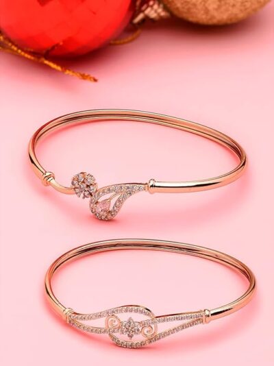 ZAVERI PEARLS Set of 2 Rose Gold Cubic Zirconia Contemporary Brass Kada Bracelets For Women-ZPFK13384