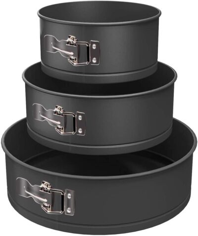 XACTON Cake 3 Pieces of Teflon Coated Spring Form Cake Mould Pan Set | Baking Tray | Removable Cake Mould | 3 Pc Spring Form Round Cake Mould - Black (7-8-9 Inch)