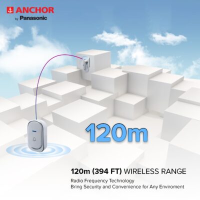 Anchor by Panasonic Wireless Doorbell | 45 Melodies Calling Bell for Home, Office with 120 Meter Operating Range | Door Bell for home (22730)