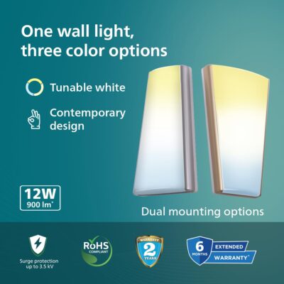 Philips 12W 3 Colours in 1 Decorative Wall Light | Neos Silver Scene Switch Wall Light for Decoration | Colour : Tunable White, Pack of 1