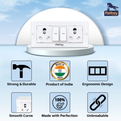 Palfrey Electric Extension Board - 16A/20A + 16A/20A with Two Switch and Heavy Duty 3 Meter Wire (2200W) (White), 240 Volts