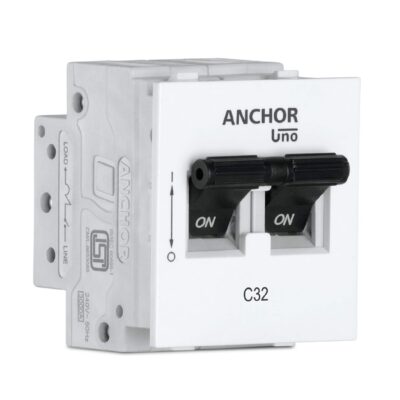 Anchor by Panasonic UNO Mini Modular 32 Amp Double Pole C Curve MCB | ISI Marked Double Pole 32A Miniature Circuit Breaker (98080)