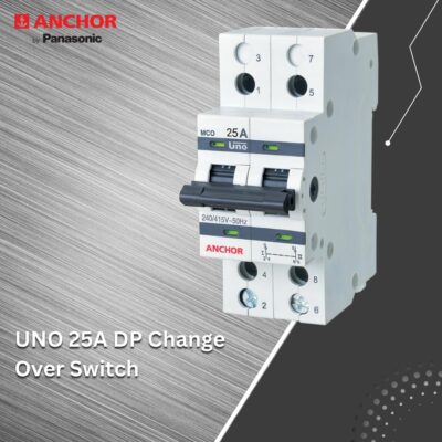Anchor by Panasonic UNO Series 25 Amp Dual Pole MCB Type Change Over Switch | 2 Pole C Curve MCB (White, 98081)