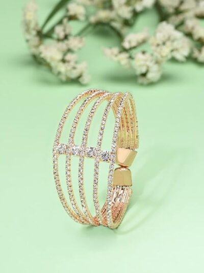 ZAVERI PEARLS Rose Gold Tone Dazzling Austrian Diamonds Embellished Party Bling Cuff Bracelet For Women-ZPFK12103