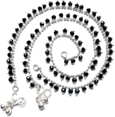 Ublic Store Indian traditional Black Stone Studded Stainless Steel White Metal Payal Leg Chain Anklet for Woman & Girls