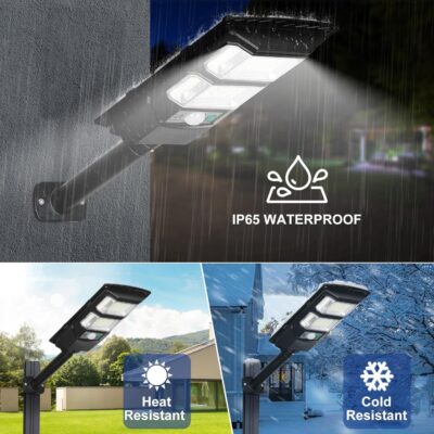 XERGY 50W Solar LED Street Light with Remote – 96 LEDs, Motion Sensor, Dusk to Dawn Sensor, IP67 Waterproof, 3W Solar Panel, 2000mAh Battery – Outdoor Lighting for Garden, Yard, Driveway, Garage