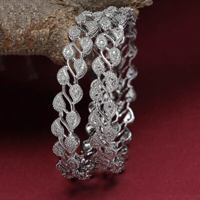ZENEME Leaf Shaped American Diamond Gold Plated Bangles Jewellery For Women & Girls