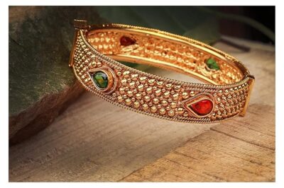 JFL - Jewellery for Less Traditional Ethnic One Gram Glod Plated Stone Designer Openable Bangle Kada for Women