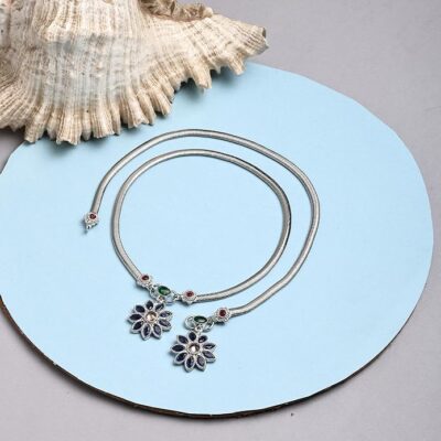 ZENEME Minimal Silver Toned Cubic Zirconia Studded Nature Inspired Charm Anklet For Girls and Women | Stylish Payal for Women & Girls