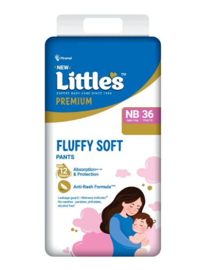 Little's TenderCare Newborn Diapers with 12-Hour Soft Dry Protection - NB (36 Count)