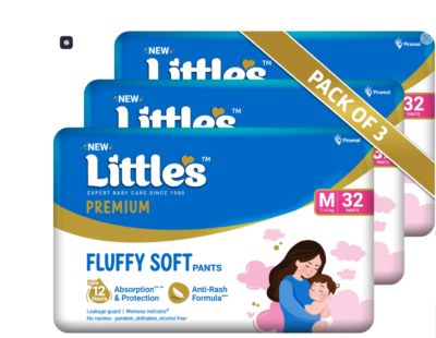 Little's Comfy Baby Diaper Pants, Medium (M), 96 Pieces – 12 Hours Absorption with Wetness Indicator